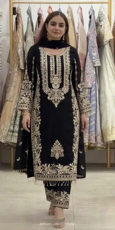 SR 1716 Black Colour Faux Georgette Salwar Suit with Lace Work. Introductory Price ₹2449. Delivery 4-6 Working Days. Shop now. | Jump Suits, Salwar suit, Casual Suits, Creative suits, Designer Suits, Palazzo Suits, Party Wear Suits, Patiala Suits, Straight Suits