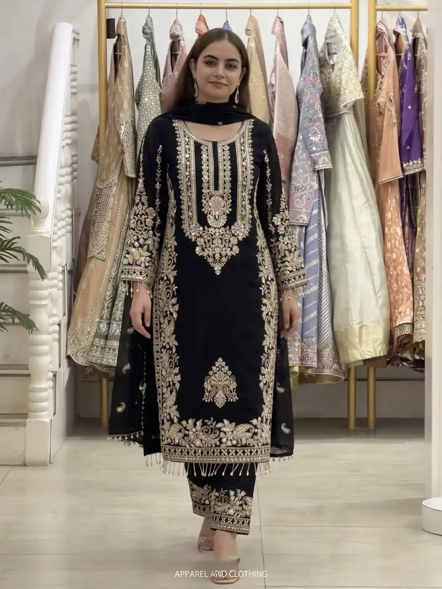 SR 1716 Black Colour Faux Georgette Salwar Suit with Lace Work. Introductory Price ₹2449. Delivery 4-6 Working Days. Shop now. | Jump Suits, Salwar suit, Casual Suits, Creative suits, Designer Suits, Palazzo Suits, Party Wear Suits, Patiala Suits, Straight Suits