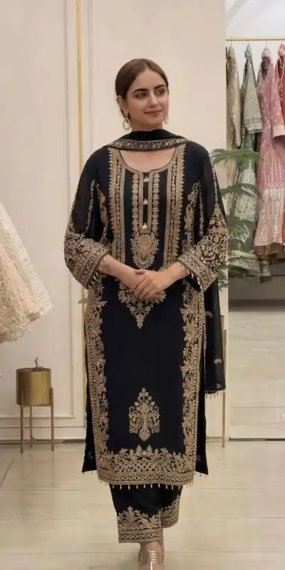 SR 1716 Black Colour Faux Georgette Salwar Suit with Lace Work. Introductory Price ₹2449. Delivery 4-6 Working Days. Shop now. | Jump Suits, Salwar suit, Casual Suits, Creative suits, Designer Suits, Palazzo Suits, Party Wear Suits, Patiala Suits, Straight Suits