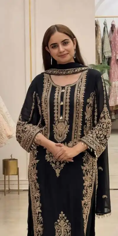 SR 1716 Black Colour Faux Georgette Salwar Suit with Lace Work. Introductory Price ₹2449. Delivery 4-6 Working Days. Shop now. | Jump Suits, Salwar suit, Casual Suits, Creative suits, Designer Suits, Palazzo Suits, Party Wear Suits, Patiala Suits, Straight Suits