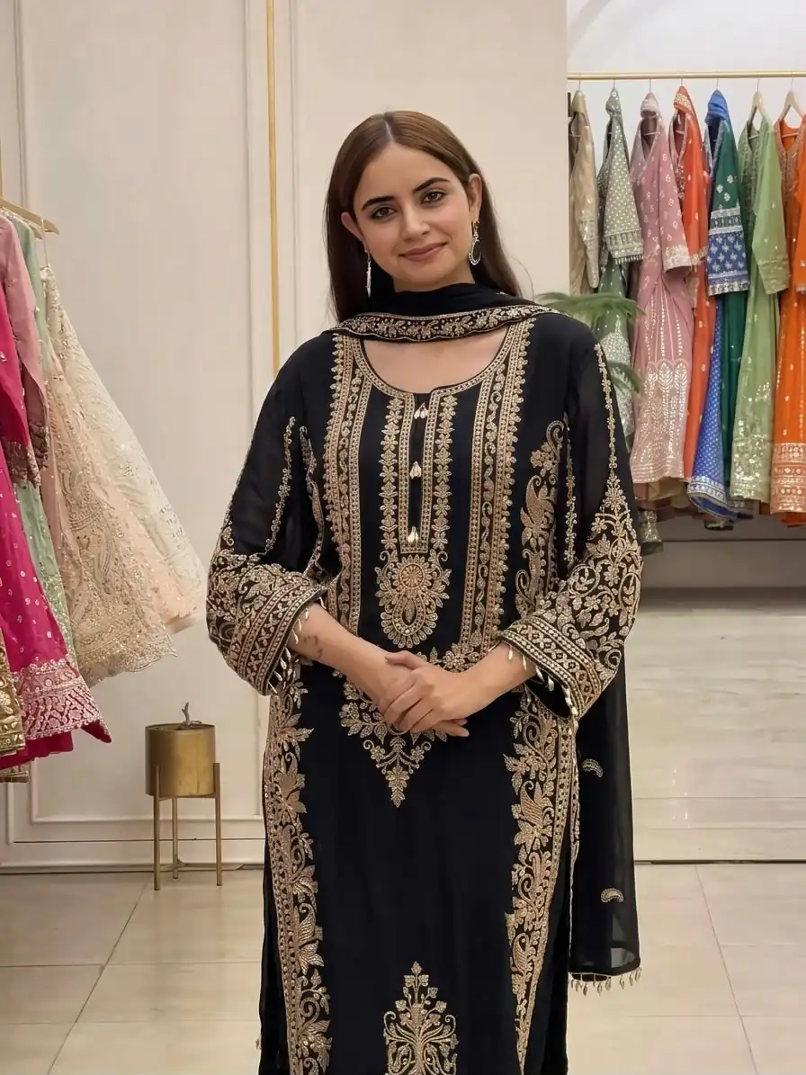 SR 1716 Black Colour Faux Georgette Salwar Suit with Lace Work. Introductory Price ₹2449. Delivery 4-6 Working Days. Shop now. | Jump Suits, Salwar suit, Casual Suits, Creative suits, Designer Suits, Palazzo Suits, Party Wear Suits, Patiala Suits, Straight Suits