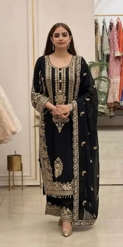 SR 1716 Black Colour Faux Georgette Salwar Suit with Lace Work. Introductory Price ₹2449. Delivery 4-6 Working Days. Shop now. | Jump Suits, Salwar suit, Casual Suits, Creative suits, Designer Suits, Palazzo Suits, Party Wear Suits, Patiala Suits, Straight Suits