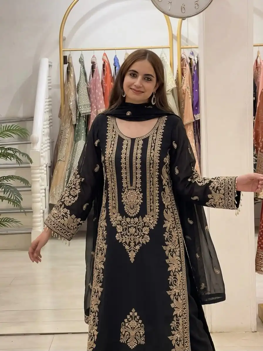 SR 1716 Black Colour Faux Georgette Salwar Suit with Lace Work. Introductory Price ₹2449. Delivery 4-6 Working Days. Shop now. | Jump Suits, Salwar suit, Casual Suits, Creative suits, Designer Suits, Palazzo Suits, Party Wear Suits, Patiala Suits, Straight Suits