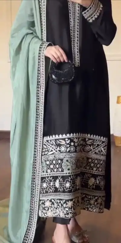 KD 1632 Black | Glass Salwar Suit with Thread Embroidery & Embroidery Work. Get it for ₹2449. Delivery 4-6 Working Days. Shop now. | Jump Suits, Salwar suit, Casual Suits, Creative suits, Designer Suits, Palazzo Suits, Party Wear Suits, Patiala Suits, Straight Suits