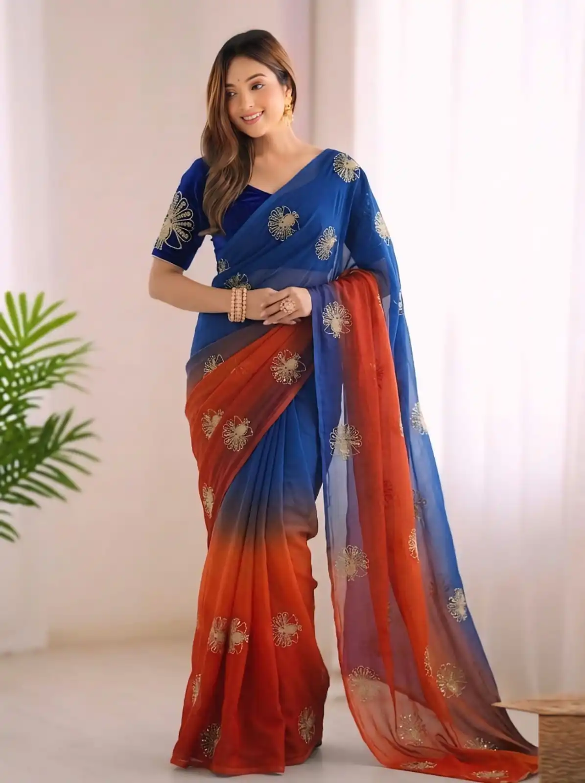 SC 1052 Blue Fendy Silk Saree Perfect for Wedding, Party, Baby Shower, Pongal, Housewarming – . Available at ₹1799 only. Delivery 4-6 Working Days. | Designer Sarees, Modern Digital sarees, Sarees, Bollywood Sarees, Creative Sarees, Embroidered Sarees, Ethnic Saree, Party Wear Sarees