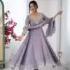 ZF 5012 Lavender Blooming Faux Gown with Embroidery Work. Wedding, Party, Festive, Events Grab it for ₹2149. Delivery 4-6 Working Days. Shop now. | Anarkali Suits, Bollywood Anarkali, Creative-Anarkali, Designer Anarkali, Embroidered Anarkali, Party Wear Anarkali