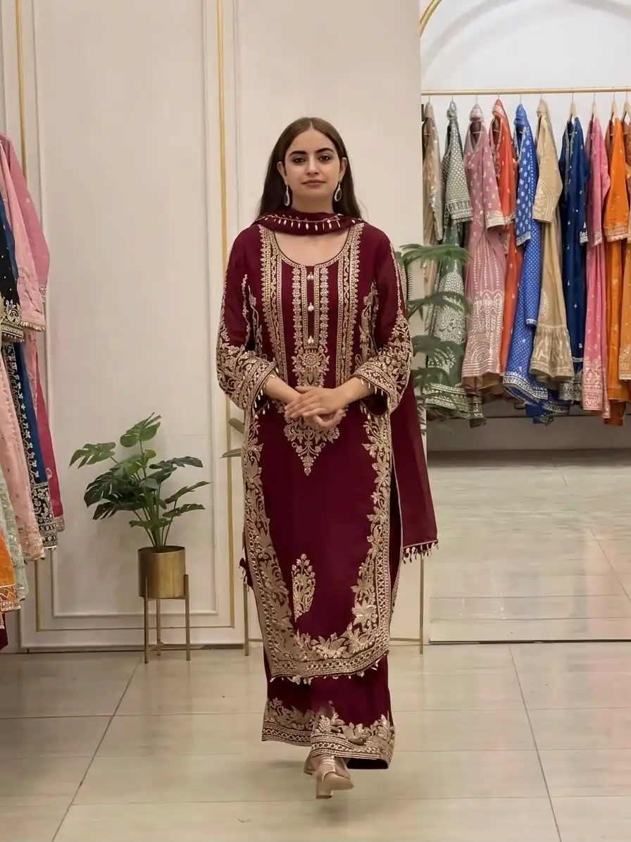 SR 1716 Maroon Colour Faux Georgette Salwar Suit with Lace Work. Introductory Price ₹2449. Delivery 4-6 Working Days. Shop now. | Jump Suits, Salwar suit, Casual Suits, Creative suits, Designer Suits, Palazzo Suits, Party Wear Suits, Patiala Suits, Straight Suits