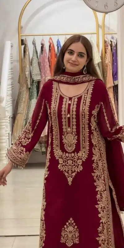 SR 1716 Maroon Colour Faux Georgette Salwar Suit with Lace Work. Introductory Price ₹2449. Delivery 4-6 Working Days. Shop now. | Jump Suits, Salwar suit, Casual Suits, Creative suits, Designer Suits, Palazzo Suits, Party Wear Suits, Patiala Suits, Straight Suits