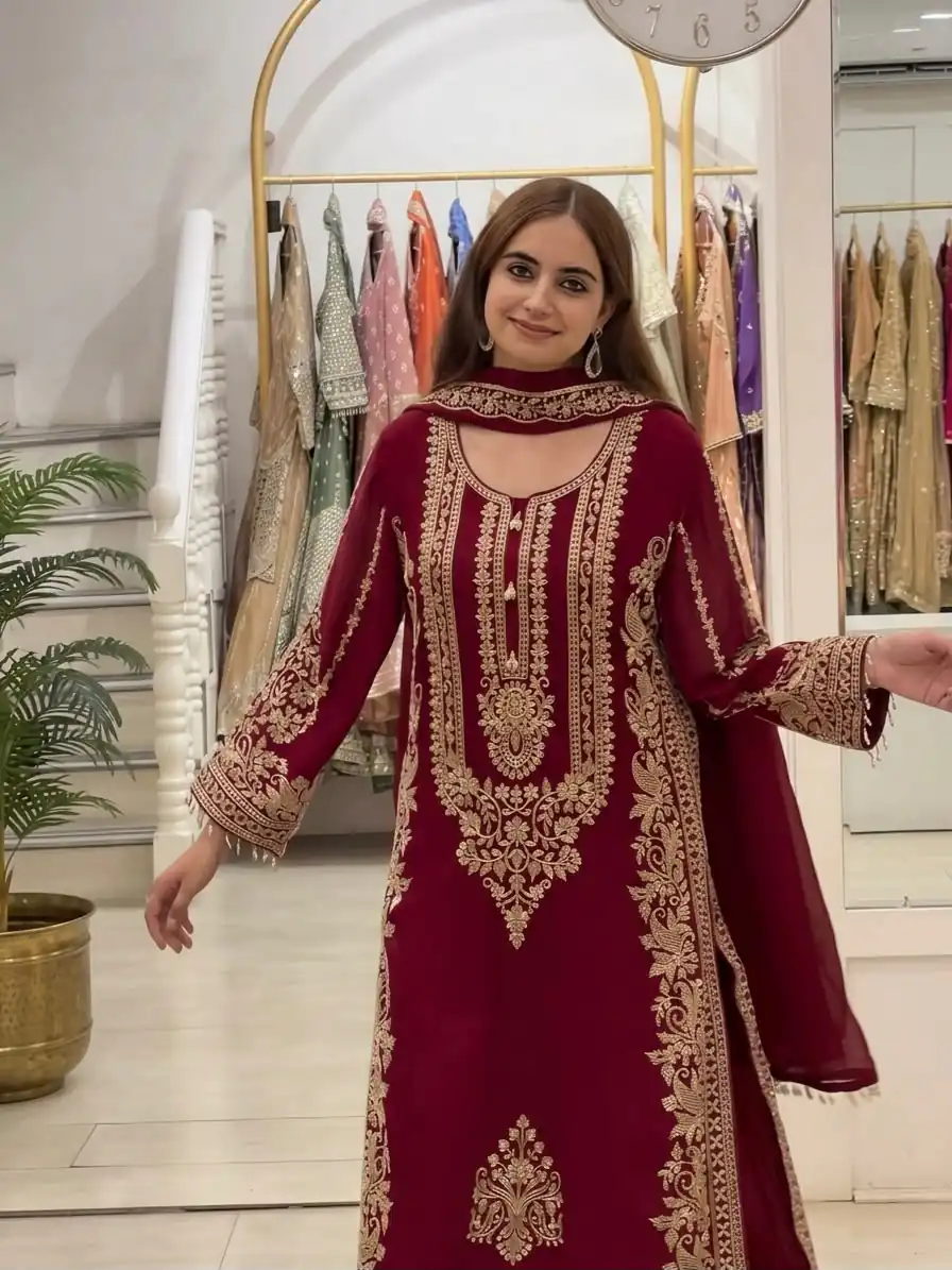 SR 1716 Maroon Colour Faux Georgette Salwar Suit with Lace Work. Introductory Price ₹2449. Delivery 4-6 Working Days. Shop now. | Jump Suits, Salwar suit, Casual Suits, Creative suits, Designer Suits, Palazzo Suits, Party Wear Suits, Patiala Suits, Straight Suits