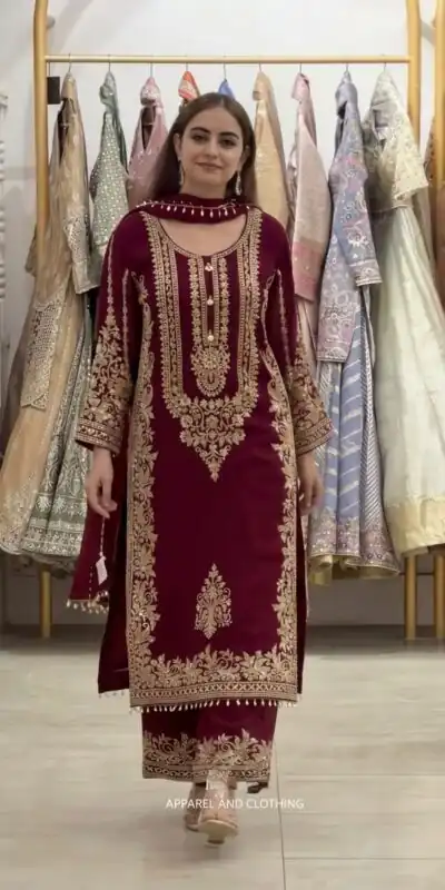 SR 1716 Maroon Colour Faux Georgette Salwar Suit with Lace Work. Introductory Price ₹2449. Delivery 4-6 Working Days. Shop now. | Jump Suits, Salwar suit, Casual Suits, Creative suits, Designer Suits, Palazzo Suits, Party Wear Suits, Patiala Suits, Straight Suits