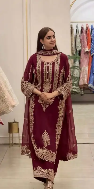 SR 1716 Maroon Colour Faux Georgette Salwar Suit with Lace Work. Introductory Price ₹2449. Delivery 4-6 Working Days. Shop now. | Jump Suits, Salwar suit, Casual Suits, Creative suits, Designer Suits, Palazzo Suits, Party Wear Suits, Patiala Suits, Straight Suits