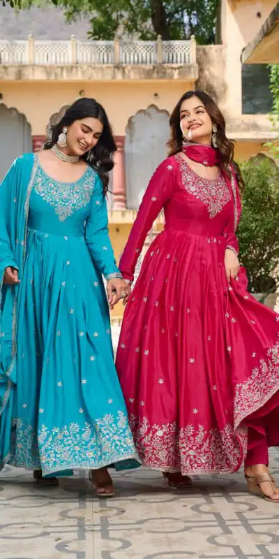 SP 08 Pink Color American Silk Gown with Designer Work. Exclusive Offer ₹2149. Delivery 4-6 Working Days. Online Shop now. | Gowns, Bollywood Gowns, Creative Gowns, Designer Gowns, Embroidered Gowns, Party Wear Gowns