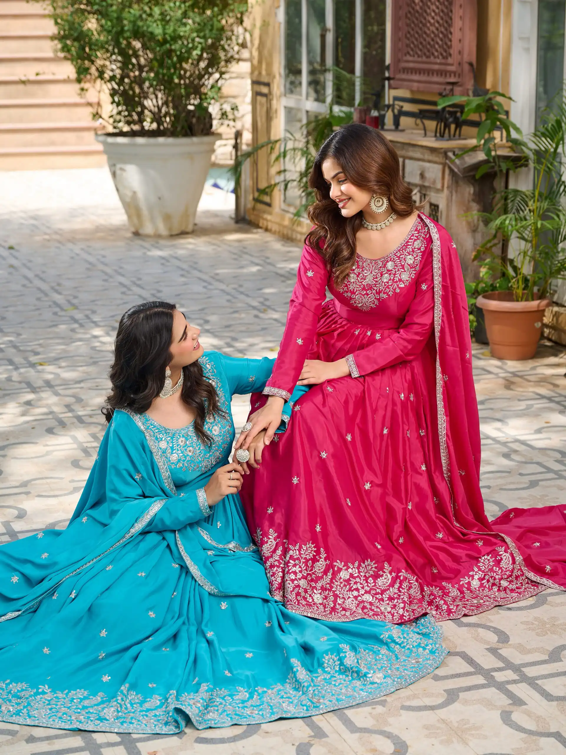 SP 08 Pink Color American Silk Gown with Designer Work. Exclusive Offer ₹2149. Delivery 4-6 Working Days. Online Shop now. | Gowns, Bollywood Gowns, Creative Gowns, Designer Gowns, Embroidered Gowns, Party Wear Gowns