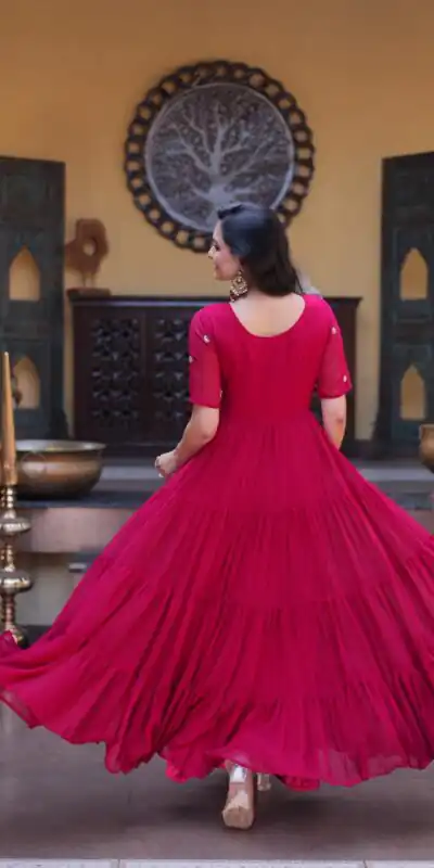 KA 1255 Pink Faux Blooming Gown with Embroidery Work & Zari Work. Available at ₹1719 only. Delivery 4-6 Working Days. Shop now. | Gowns, Bollywood Gowns, Creative Gowns, Designer Gowns, Embroidered Gowns, Party Wear Gowns
