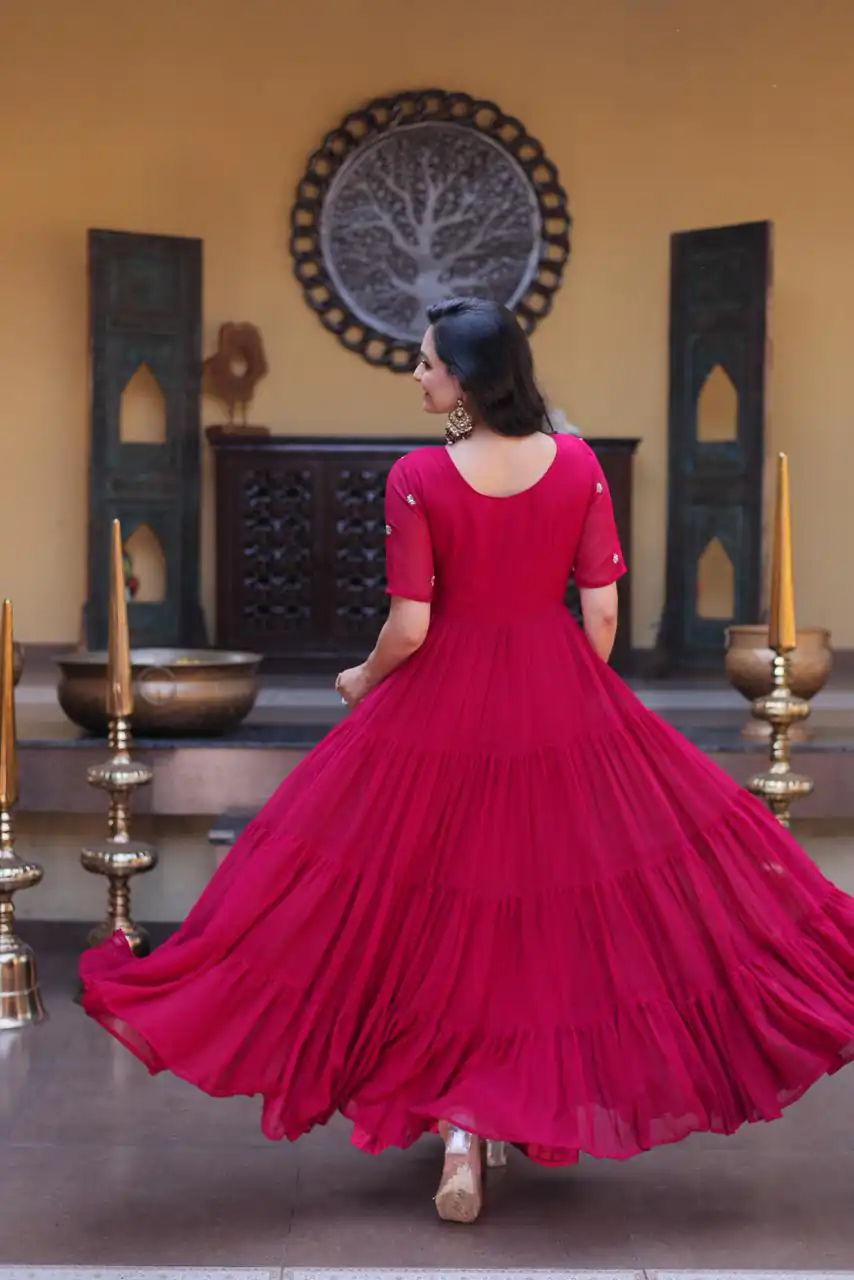 KA 1255 Pink Faux Blooming Gown with Embroidery Work & Zari Work. Available at ₹1719 only. Delivery 4-6 Working Days. Shop now. | Gowns, Bollywood Gowns, Creative Gowns, Designer Gowns, Embroidered Gowns, Party Wear Gowns