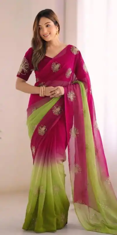 SC 1052 Pink Fendy Silk Saree Perfect for Wedding, Party, Baby Shower, Pongal, Housewarming – . Available at ₹1799 only. Delivery 4-6 Working Days. | Designer Sarees, Modern Digital sarees, Sarees, Bollywood Sarees, Creative Sarees, Embroidered Sarees, Ethnic Saree, Party Wear Sarees