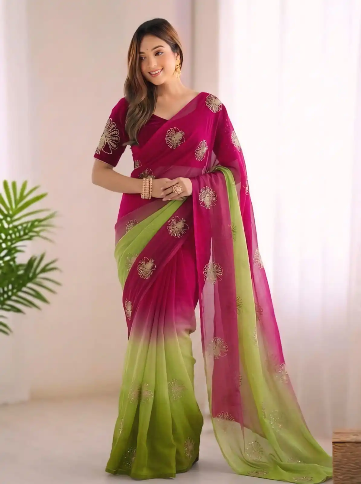 SC 1052 Pink Fendy Silk Saree Perfect for Wedding, Party, Baby Shower, Pongal, Housewarming – . Available at ₹1799 only. Delivery 4-6 Working Days. | Designer Sarees, Modern Digital sarees, Sarees, Bollywood Sarees, Creative Sarees, Embroidered Sarees, Ethnic Saree, Party Wear Sarees