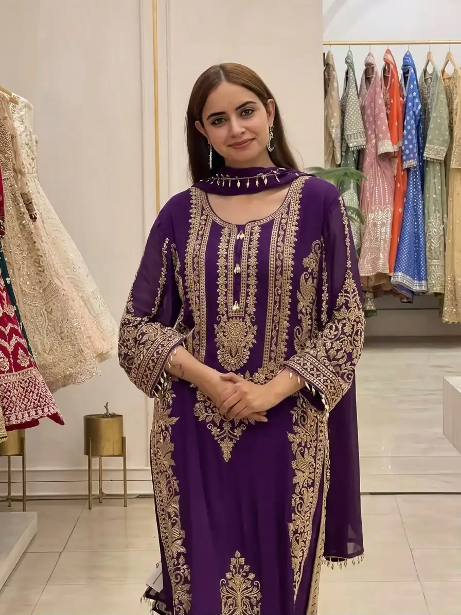 SR 1716 Purple Colour Faux Georgette Salwar Suit with Lace Work. Introductory Price ₹2449. Delivery 4-6 Working Days. Shop now. | Jump Suits, Salwar suit, Casual Suits, Creative suits, Designer Suits, Palazzo Suits, Party Wear Suits, Patiala Suits, Straight Suits