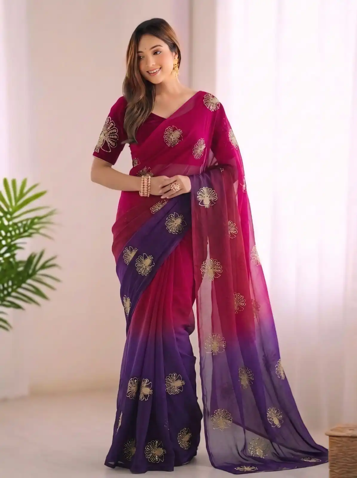 SC 1052 Purple Fendy Silk Saree Perfect for Wedding, Party, Baby Shower, Pongal, Housewarming – . Available at ₹1799 only. Delivery 4-6 Working Days. | Designer Sarees, Modern Digital sarees, Sarees, Bollywood Sarees, Creative Sarees, Embroidered Sarees, Ethnic Saree, Party Wear Sarees