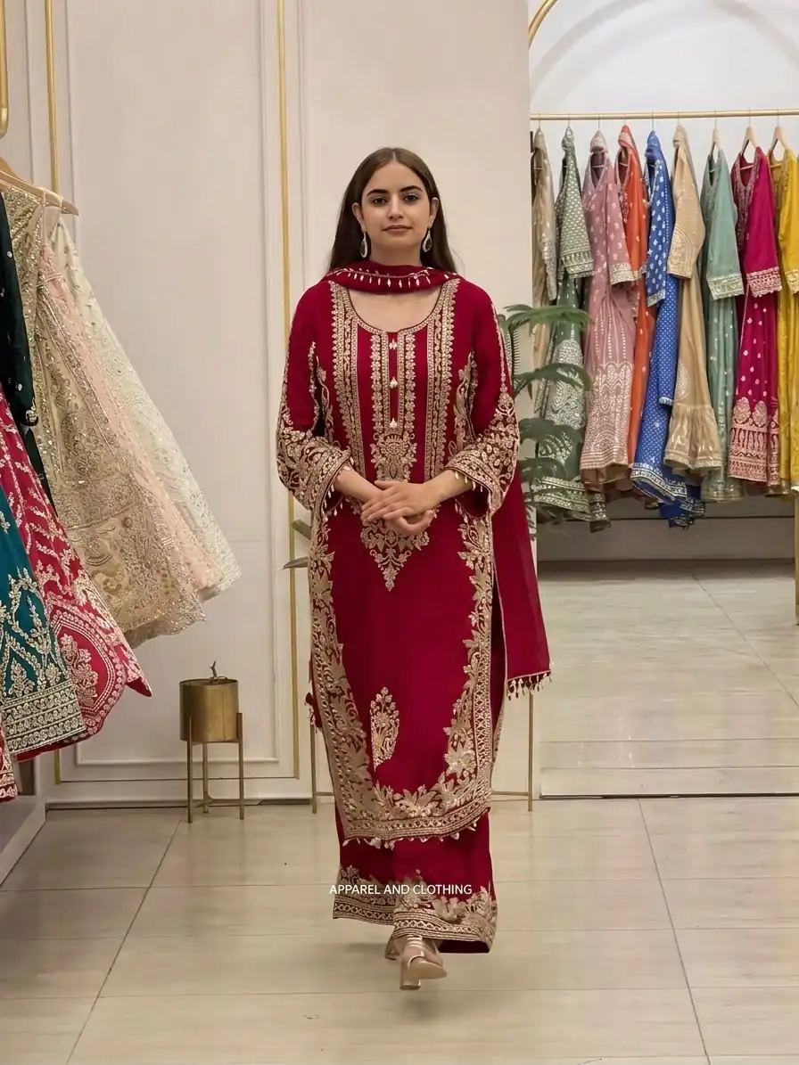 SR 1716 Red Colour Faux Georgette Salwar Suit with Lace Work. Introductory Price ₹2449. Delivery 4-6 Working Days. Shop now. | Jump Suits, Salwar suit, Casual Suits, Creative suits, Designer Suits, Palazzo Suits, Party Wear Suits, Patiala Suits, Straight Suits
