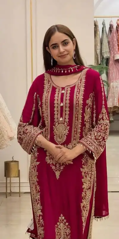 SR 1716 Red Colour Faux Georgette Salwar Suit with Lace Work. Introductory Price ₹2449. Delivery 4-6 Working Days. Shop now. | Jump Suits, Salwar suit, Casual Suits, Creative suits, Designer Suits, Palazzo Suits, Party Wear Suits, Patiala Suits, Straight Suits