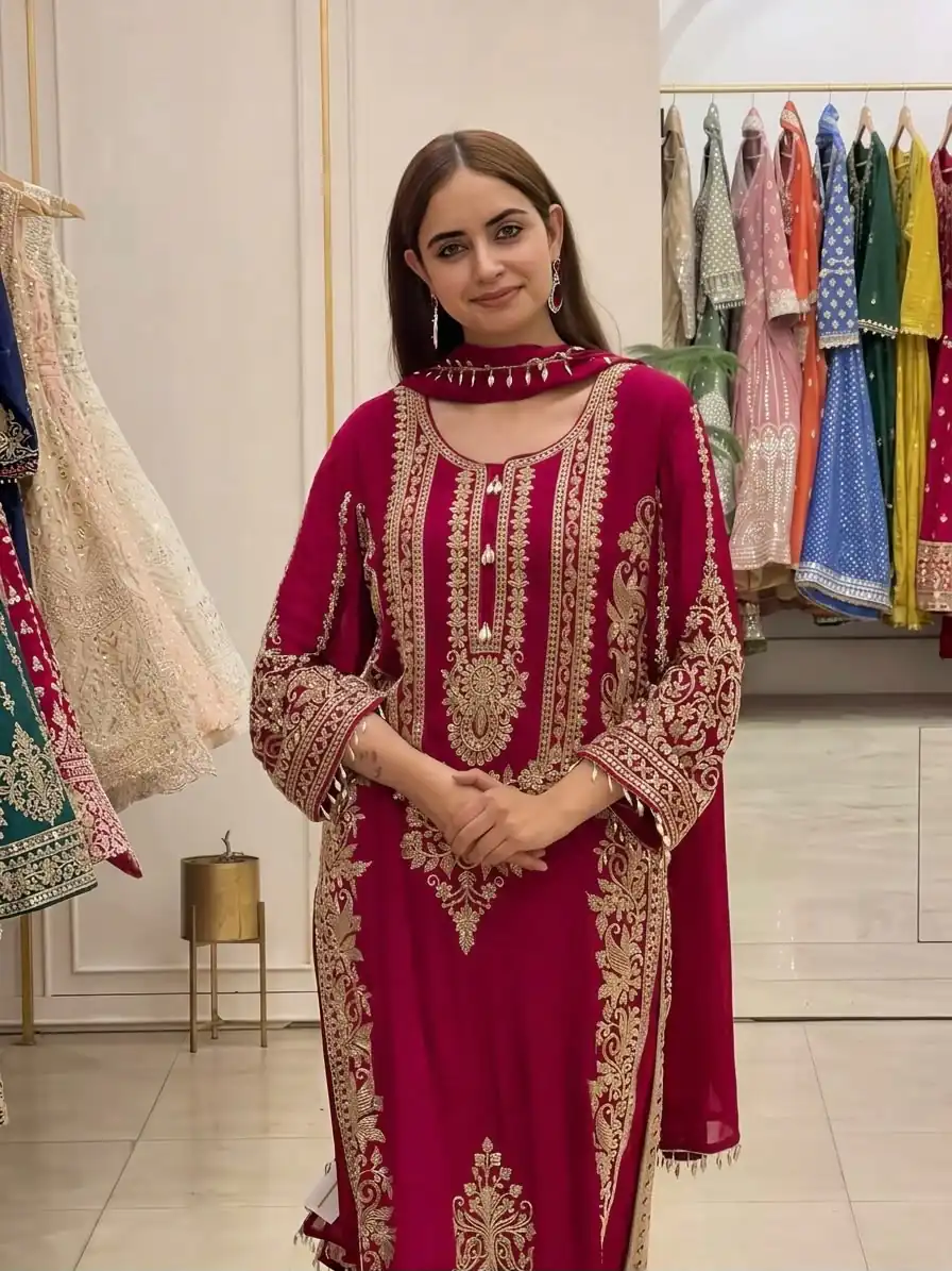 SR 1716 Red Colour Faux Georgette Salwar Suit with Lace Work. Introductory Price ₹2449. Delivery 4-6 Working Days. Shop now. | Jump Suits, Salwar suit, Casual Suits, Creative suits, Designer Suits, Palazzo Suits, Party Wear Suits, Patiala Suits, Straight Suits