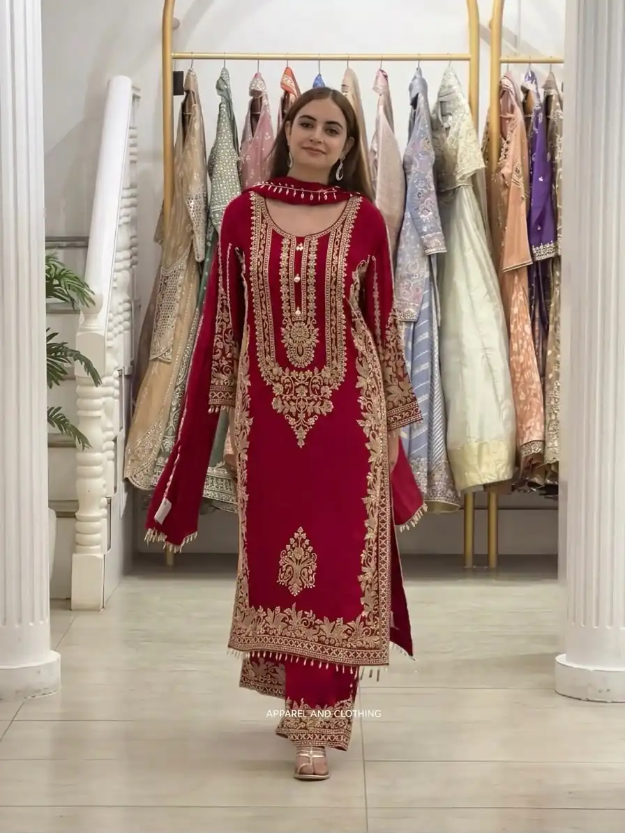 SR 1716 Red Colour Faux Georgette Salwar Suit with Lace Work. Introductory Price ₹2449. Delivery 4-6 Working Days. Shop now. | Jump Suits, Salwar suit, Casual Suits, Creative suits, Designer Suits, Palazzo Suits, Party Wear Suits, Patiala Suits, Straight Suits