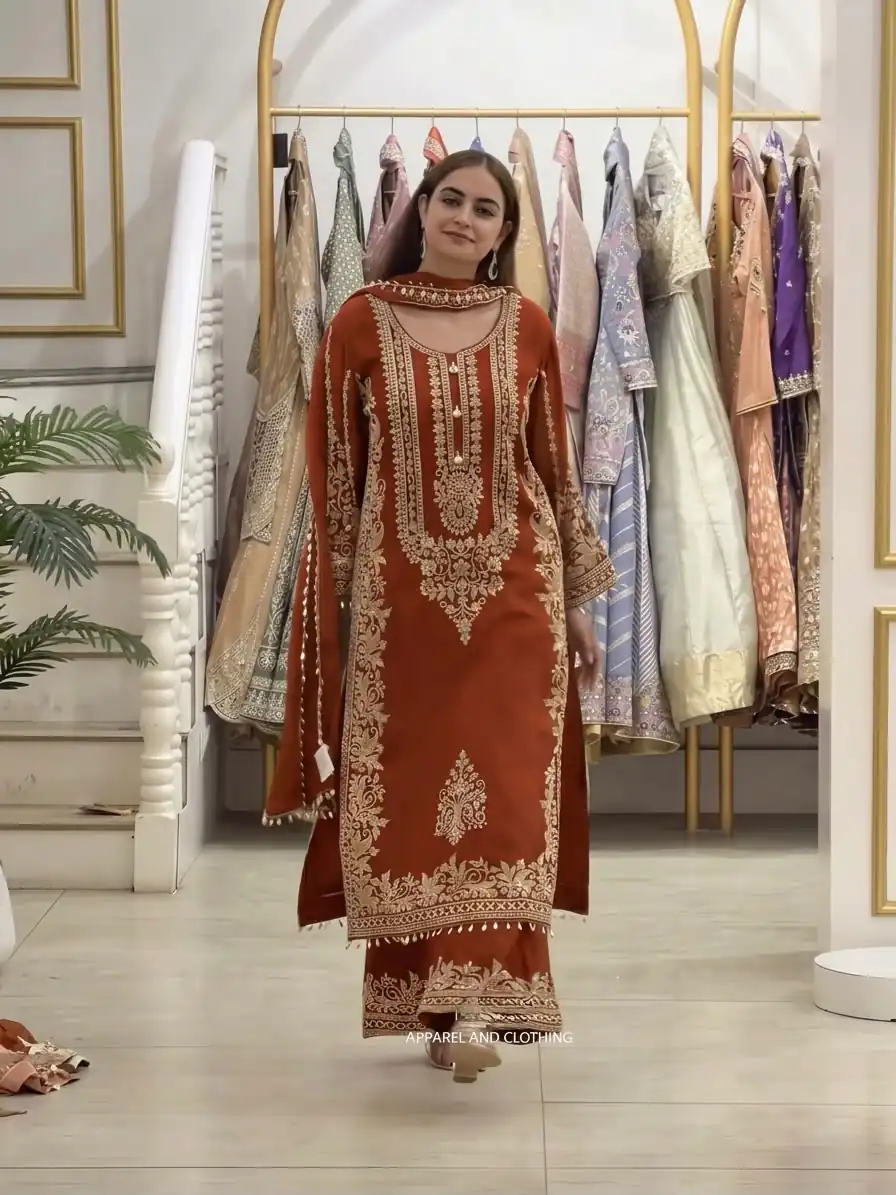 SR 1716 Rust Colour Faux Georgette Salwar Suit with Lace Work. Introductory Price ₹2449. Delivery 4-6 Working Days. Shop now. | Jump Suits, Salwar suit, Casual Suits, Creative suits, Designer Suits, Palazzo Suits, Party Wear Suits, Patiala Suits, Straight Suits