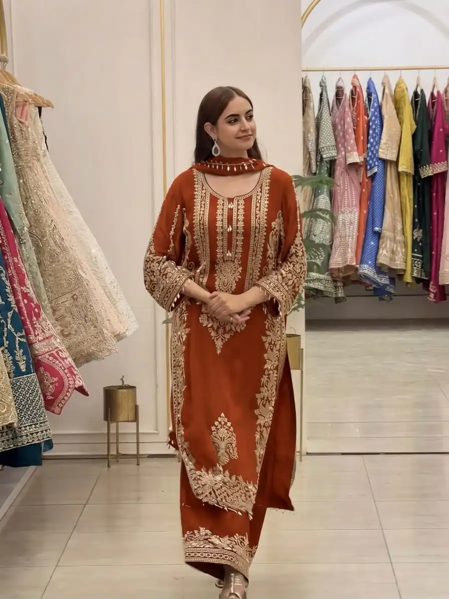 SR 1716 Rust Colour Faux Georgette Salwar Suit with Lace Work. Introductory Price ₹2449. Delivery 4-6 Working Days. Shop now. | Jump Suits, Salwar suit, Casual Suits, Creative suits, Designer Suits, Palazzo Suits, Party Wear Suits, Patiala Suits, Straight Suits