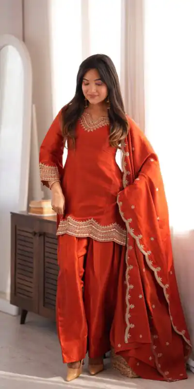 KB 307 Rust in Glass Roman Silk. Sequins Work & Embroidery Work Salwar Suit Festive Deal ₹1999. Delivery 4-6 Working Days. Shop now. | Jump Suits, Salwar suit, Casual Suits, Creative suits, Designer Suits, Palazzo Suits, Party Wear Suits, Patiala Suits, Straight Suits