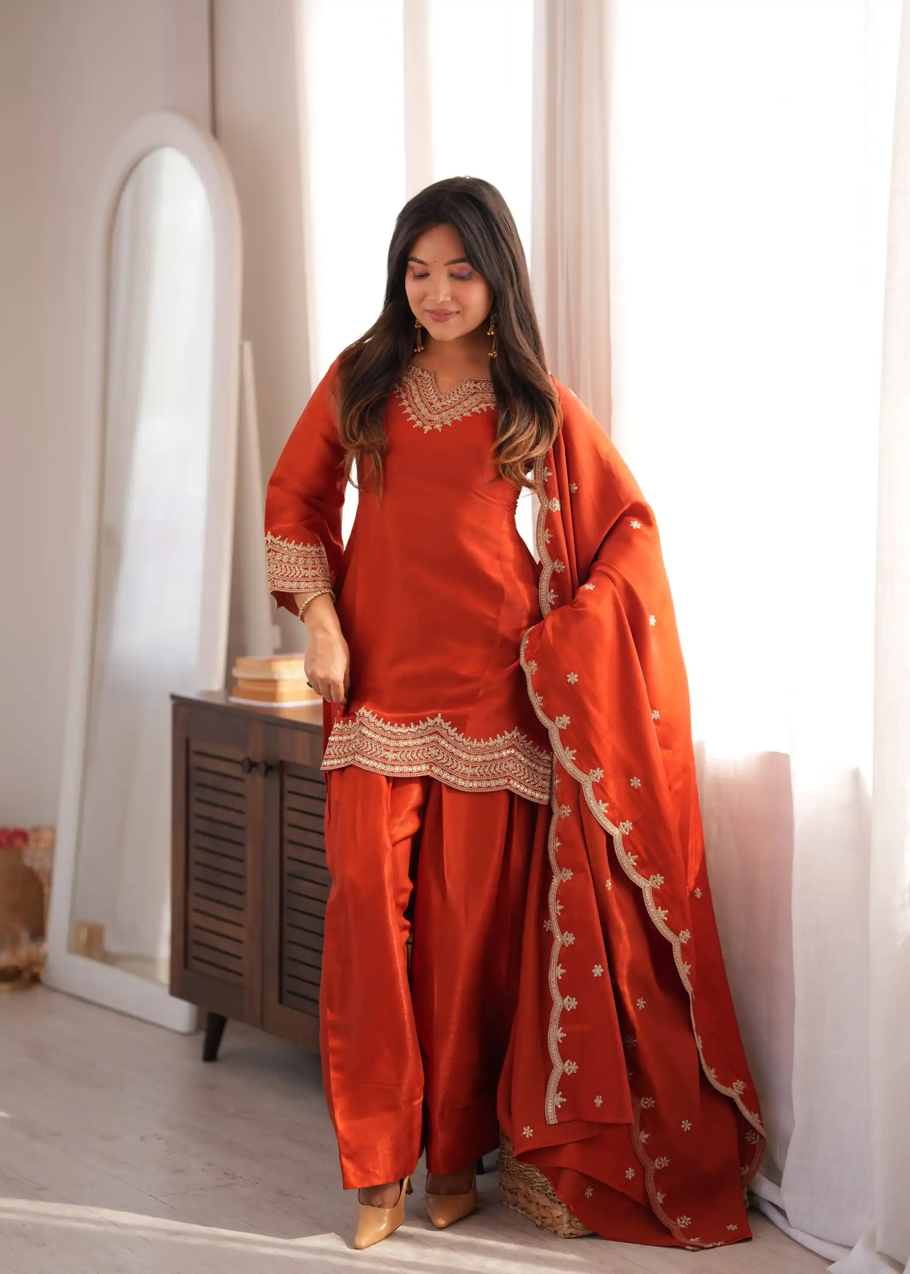 KB 307 Rust in Glass Roman Silk. Sequins Work & Embroidery Work Salwar Suit Festive Deal ₹1999. Delivery 4-6 Working Days. Shop now. | Jump Suits, Salwar suit, Casual Suits, Creative suits, Designer Suits, Palazzo Suits, Party Wear Suits, Patiala Suits, Straight Suits