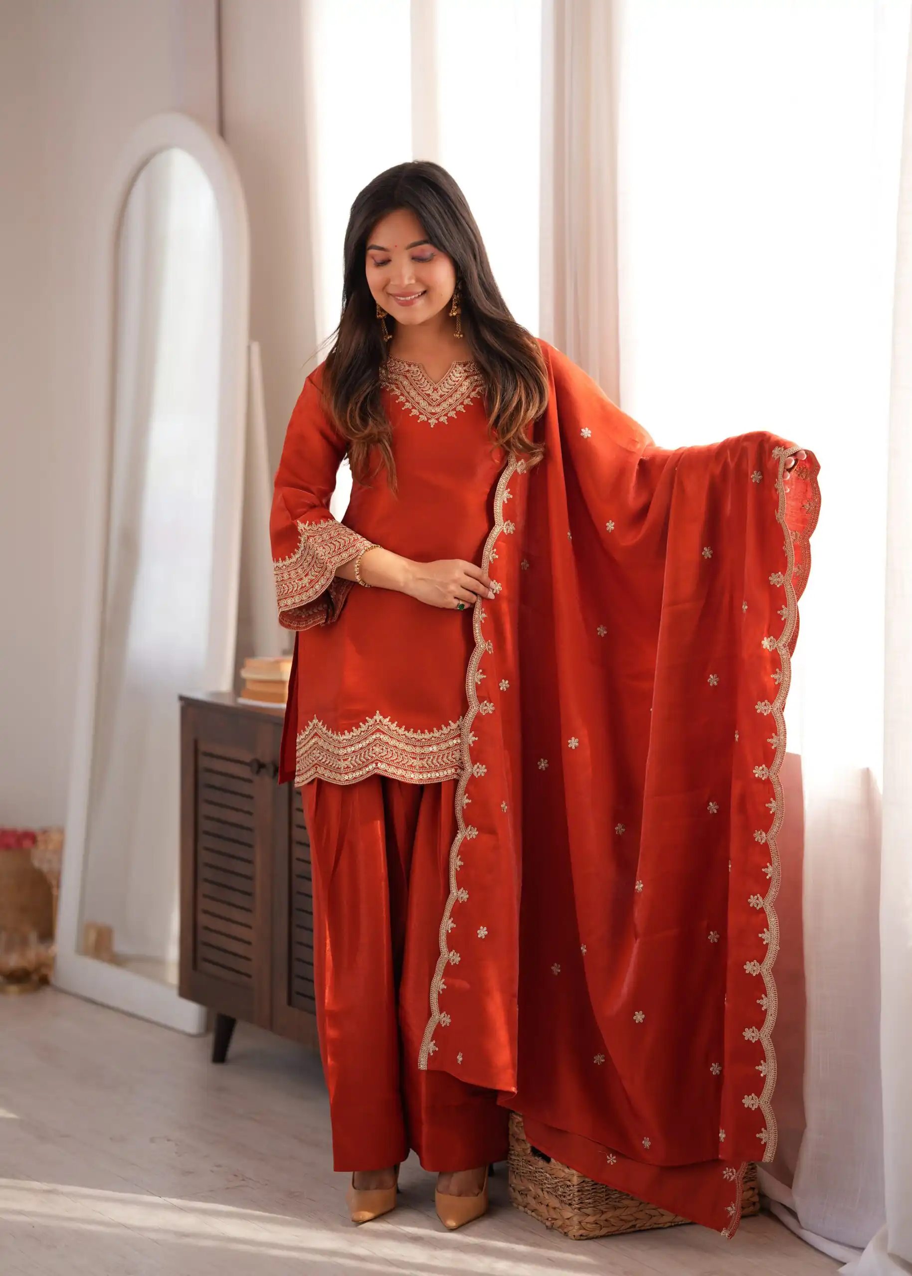 KB 307 Rust in Glass Roman Silk. Sequins Work & Embroidery Work Salwar Suit Festive Deal ₹1999. Delivery 4-6 Working Days. Shop now. | Jump Suits, Salwar suit, Casual Suits, Creative suits, Designer Suits, Palazzo Suits, Party Wear Suits, Patiala Suits, Straight Suits