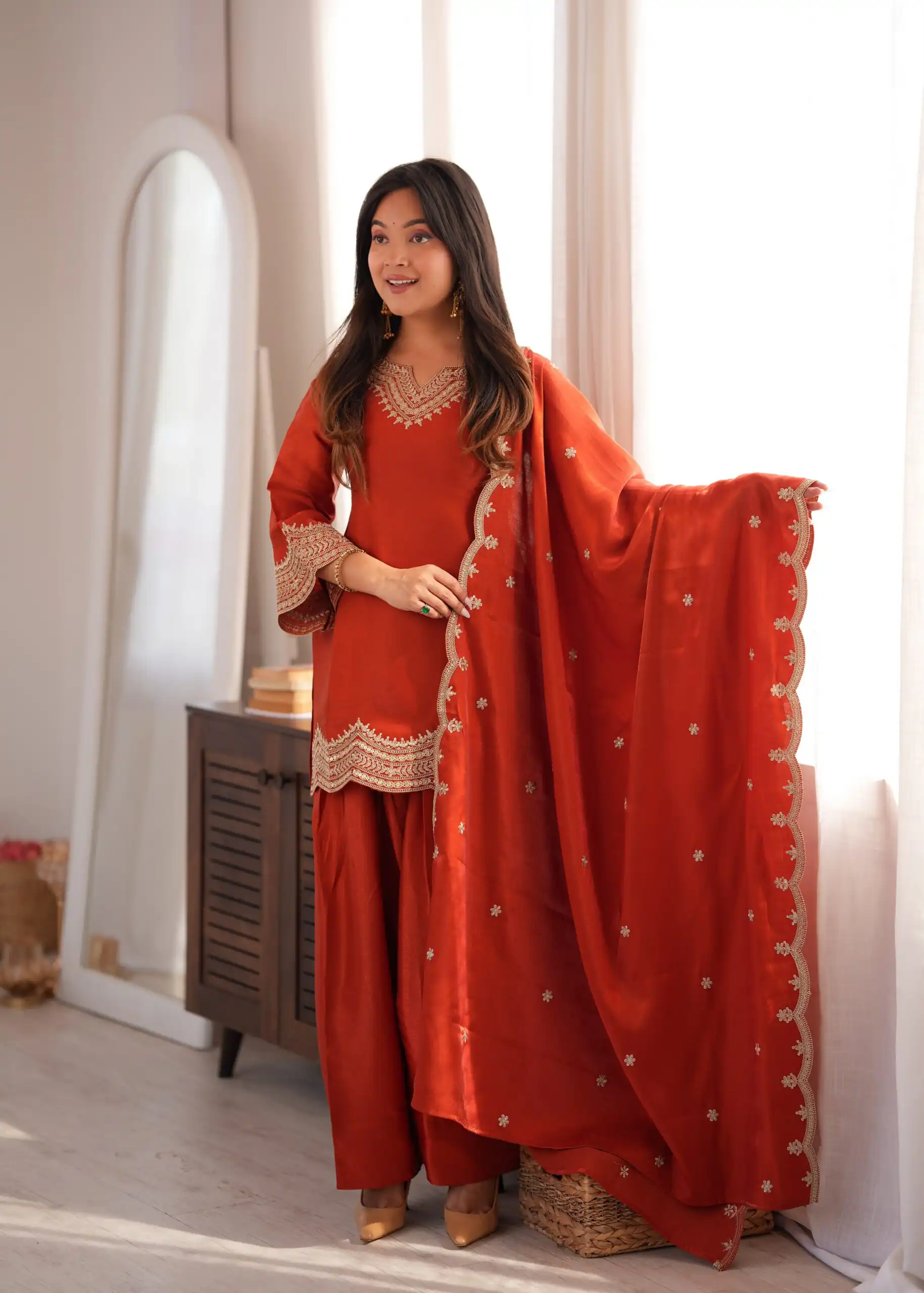 KB 307 Rust in Glass Roman Silk. Sequins Work & Embroidery Work Salwar Suit Festive Deal ₹1999. Delivery 4-6 Working Days. Shop now. | Jump Suits, Salwar suit, Casual Suits, Creative suits, Designer Suits, Palazzo Suits, Party Wear Suits, Patiala Suits, Straight Suits