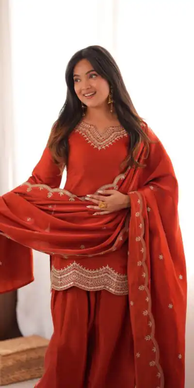 KB 307 Rust in Glass Roman Silk. Sequins Work & Embroidery Work Salwar Suit Festive Deal ₹1999. Delivery 4-6 Working Days. Shop now. | Jump Suits, Salwar suit, Casual Suits, Creative suits, Designer Suits, Palazzo Suits, Party Wear Suits, Patiala Suits, Straight Suits