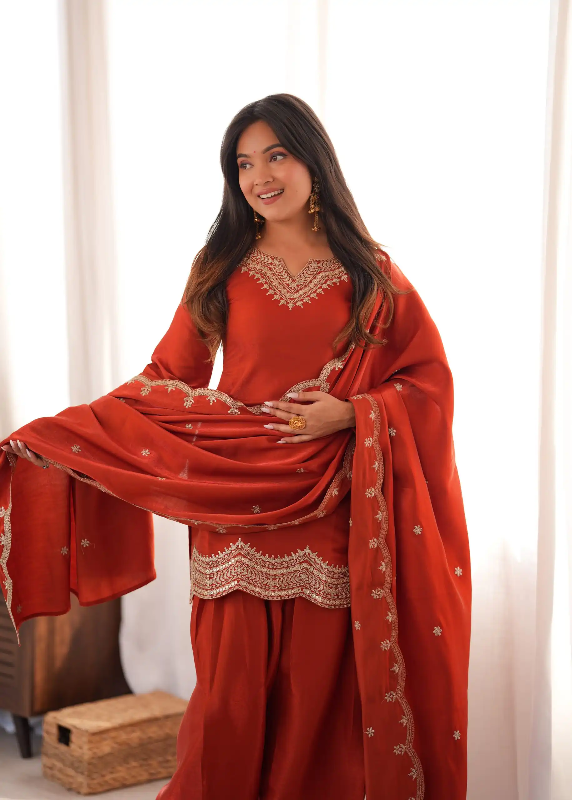 KB 307 Rust in Glass Roman Silk. Sequins Work & Embroidery Work Salwar Suit Festive Deal ₹1999. Delivery 4-6 Working Days. Shop now. | Jump Suits, Salwar suit, Casual Suits, Creative suits, Designer Suits, Palazzo Suits, Party Wear Suits, Patiala Suits, Straight Suits