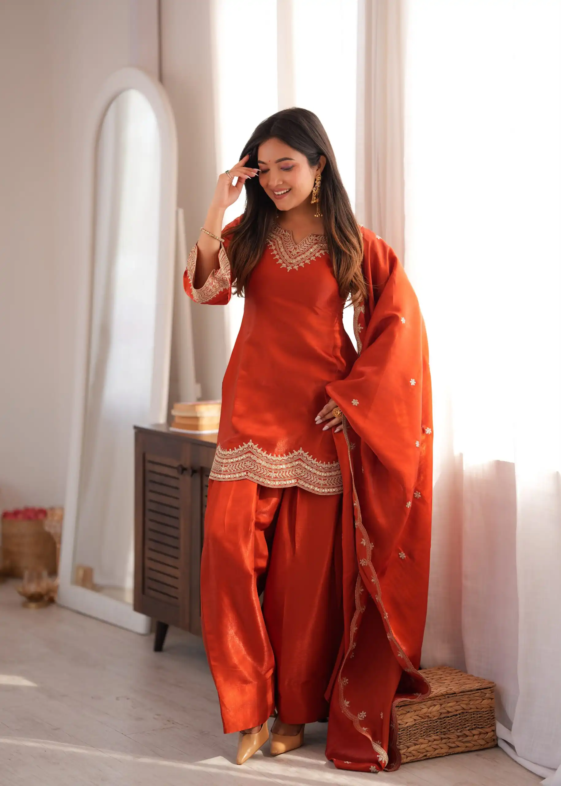 KB 307 Rust in Glass Roman Silk. Sequins Work & Embroidery Work Salwar Suit Festive Deal ₹1999. Delivery 4-6 Working Days. Shop now. | Jump Suits, Salwar suit, Casual Suits, Creative suits, Designer Suits, Palazzo Suits, Party Wear Suits, Patiala Suits, Straight Suits