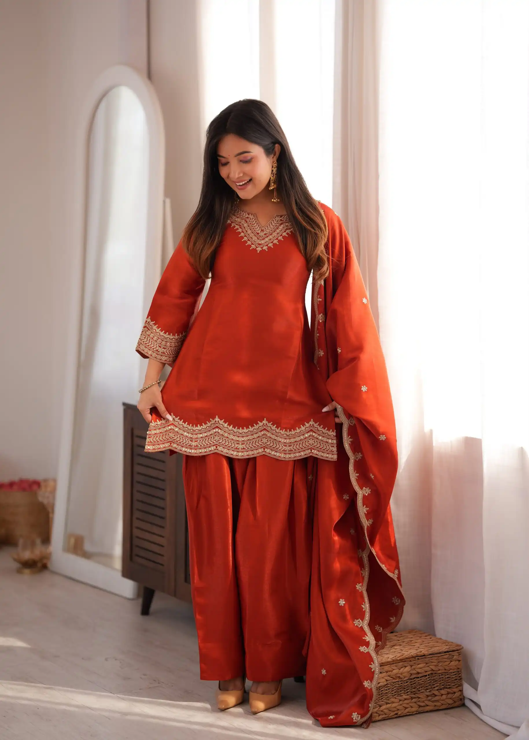 KB 307 Rust in Glass Roman Silk. Sequins Work & Embroidery Work Salwar Suit Festive Deal ₹1999. Delivery 4-6 Working Days. Shop now. | Jump Suits, Salwar suit, Casual Suits, Creative suits, Designer Suits, Palazzo Suits, Party Wear Suits, Patiala Suits, Straight Suits
