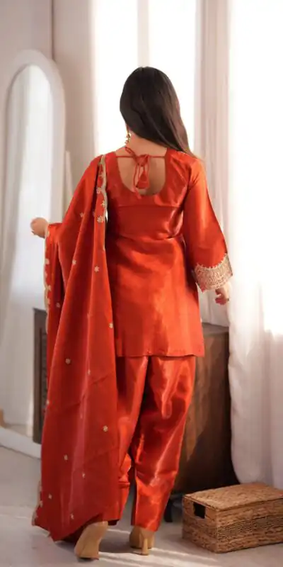 KB 307 Rust in Glass Roman Silk. Sequins Work & Embroidery Work Salwar Suit Festive Deal ₹1999. Delivery 4-6 Working Days. Shop now. | Jump Suits, Salwar suit, Casual Suits, Creative suits, Designer Suits, Palazzo Suits, Party Wear Suits, Patiala Suits, Straight Suits