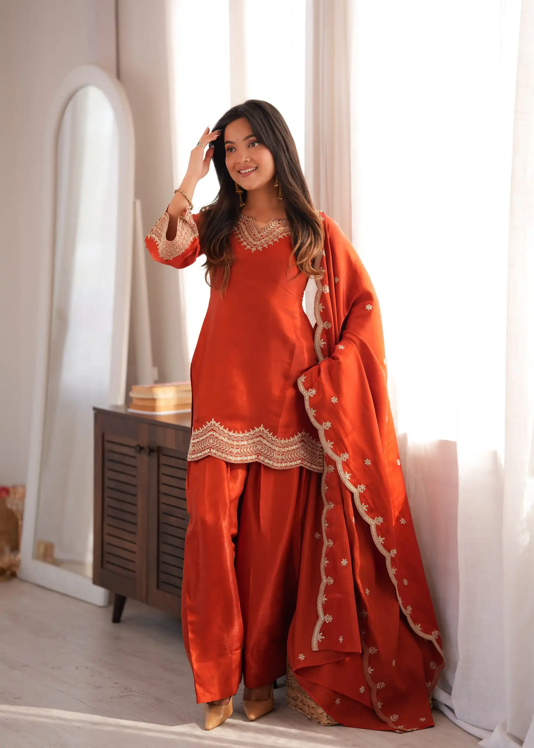 KB 307 Rust in Glass Roman Silk. Sequins Work & Embroidery Work Salwar Suit Festive Deal ₹1999. Delivery 4-6 Working Days. Shop now. | Jump Suits, Salwar suit, Casual Suits, Creative suits, Designer Suits, Palazzo Suits, Party Wear Suits, Patiala Suits, Straight Suits