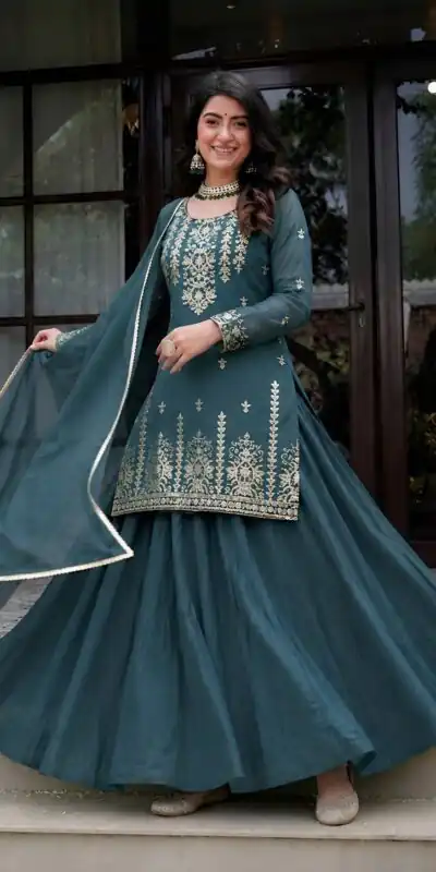 MD 3101 Teal Roman Cotton Lehenga Choli. Perfect for Wedding, Party, Makar Sankranti, Pooja, Anniversary – Grab it for ₹2099. Delivery 4-6 Working Day | Lehenga, Bollywood Lehenga, Creative Lehenga, Designer Lehenga, Embroidered Lehenga, Party Wear Lehenga