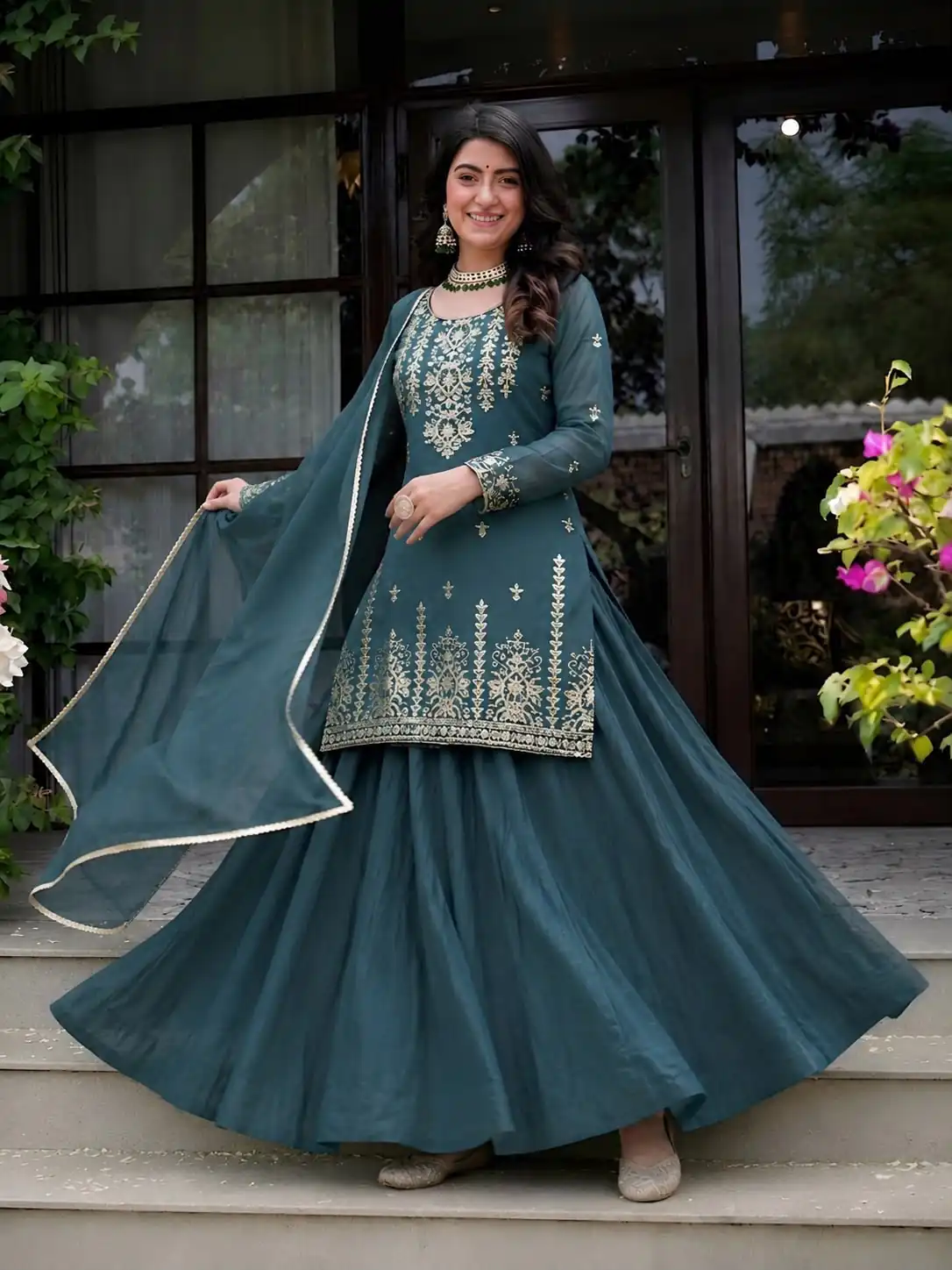 MD 3101 Teal Roman Cotton Lehenga Choli. Perfect for Wedding, Party, Makar Sankranti, Pooja, Anniversary – Grab it for ₹2099. Delivery 4-6 Working Day | Lehenga, Bollywood Lehenga, Creative Lehenga, Designer Lehenga, Embroidered Lehenga, Party Wear Lehenga