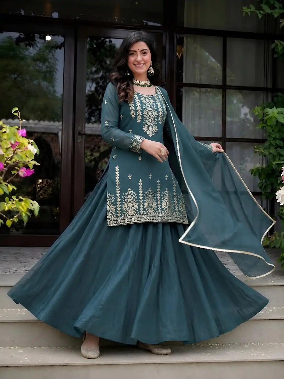 MD 3101 Teal Roman Cotton Lehenga Choli. Perfect for Wedding, Party, Makar Sankranti, Pooja, Anniversary – Grab it for ₹2099. Delivery 4-6 Working Day | Lehenga, Bollywood Lehenga, Creative Lehenga, Designer Lehenga, Embroidered Lehenga, Party Wear Lehenga