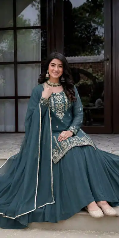 MD 3101 Teal Roman Cotton Lehenga Choli. Perfect for Wedding, Party, Makar Sankranti, Pooja, Anniversary – Grab it for ₹2099. Delivery 4-6 Working Day | Lehenga, Bollywood Lehenga, Creative Lehenga, Designer Lehenga, Embroidered Lehenga, Party Wear Lehenga