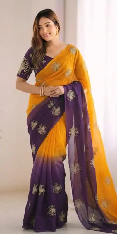 SC 1052 Yellow Fendy Silk Saree Perfect for Wedding, Party, Baby Shower, Pongal, Housewarming – . Available at ₹1799 only. Delivery 4-6 Working Days. | Designer Sarees, Modern Digital sarees, Sarees, Bollywood Sarees, Creative Sarees, Embroidered Sarees, Ethnic Saree, Party Wear Sarees