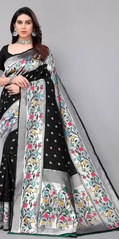 KPR 295 Black Soft Lichi Silk Cloth Saree Perfect for Wedding, Party, Family Gatherings, Sangeet, Ethnic Day – . Festive Deal ₹1449. Delivery 4-6 Workin | Designer Sarees, Modern Digital sarees, Sarees, Bollywood Sarees, Creative Sarees, Embroidered Sarees, Ethnic Saree, Party Wear Sarees