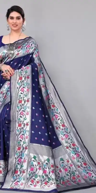 KPR 295 Navy Blue Soft Lichi Silk Cloth Saree Perfect for Wedding, Party, Family Gatherings, Sangeet, Ethnic Day – . Festive Deal ₹1449. Delivery 4-6 Workin | Designer Sarees, Modern Digital sarees, Sarees, Bollywood Sarees, Creative Sarees, Embroidered Sarees, Ethnic Saree, Party Wear Sarees