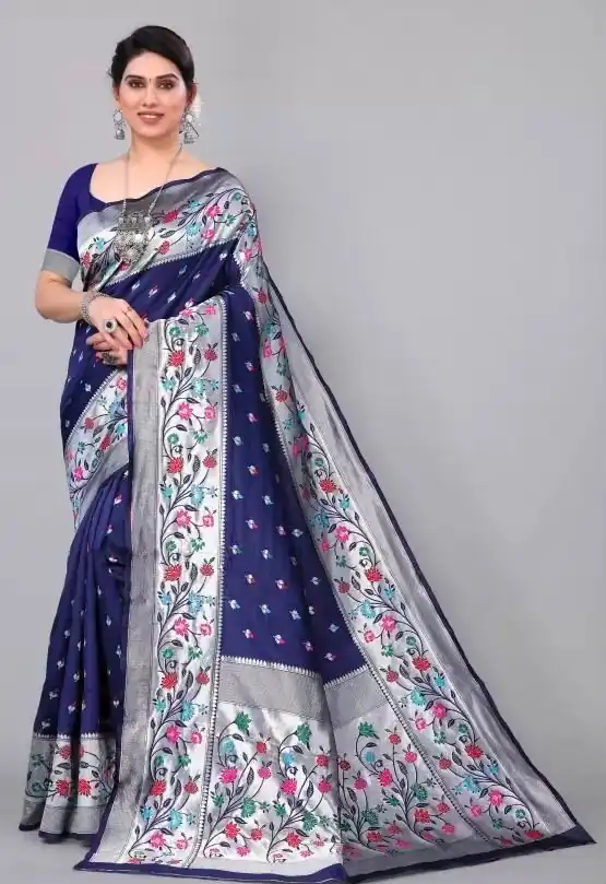 KPR 295 Navy Blue Soft Lichi Silk Cloth Saree Perfect for Wedding, Party, Family Gatherings, Sangeet, Ethnic Day – . Festive Deal ₹1449. Delivery 4-6 Workin | Designer Sarees, Modern Digital sarees, Sarees, Bollywood Sarees, Creative Sarees, Embroidered Sarees, Ethnic Saree, Party Wear Sarees