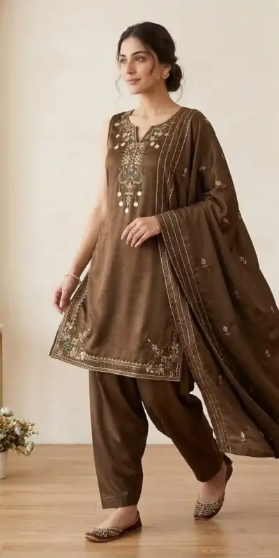 LG 2126 Brown Cos Moss Salwar Suit with Embroidery Work & Sequins Work. Affordable Price ₹2149. Delivery 4-6 Working Days. Shop now. | Jump Suits, Salwar suit, Casual Suits, Creative suits, Designer Suits, Palazzo Suits, Party Wear Suits, Patiala Suits, Straight Suits