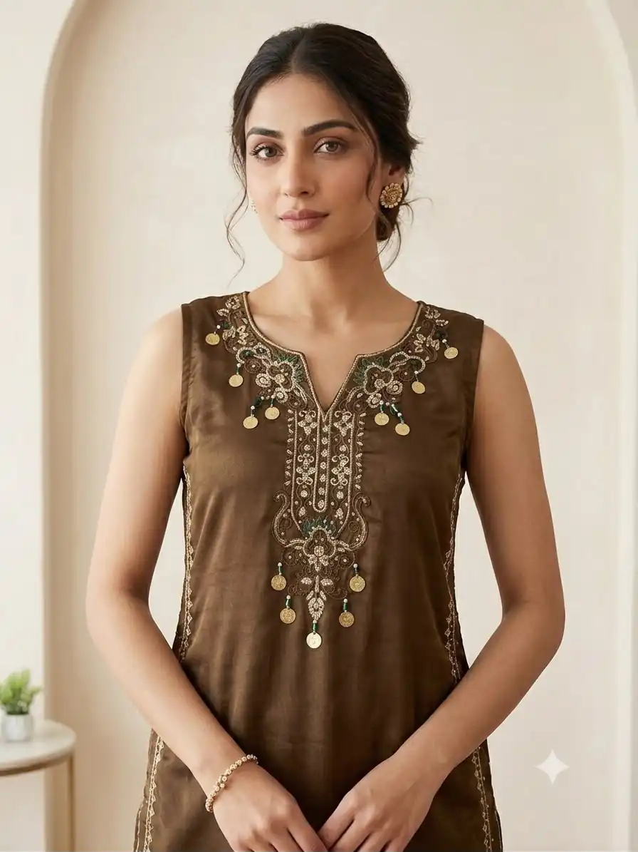 LG 2126 Brown Cos Moss Salwar Suit with Embroidery Work & Sequins Work. Affordable Price ₹2149. Delivery 4-6 Working Days. Shop now. | Jump Suits, Salwar suit, Casual Suits, Creative suits, Designer Suits, Palazzo Suits, Party Wear Suits, Patiala Suits, Straight Suits