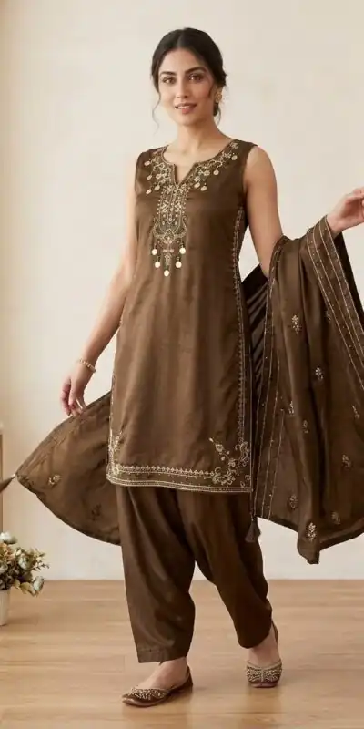 LG 2126 Brown Cos Moss Salwar Suit with Embroidery Work & Sequins Work. Affordable Price ₹2149. Delivery 4-6 Working Days. Shop now. | Jump Suits, Salwar suit, Casual Suits, Creative suits, Designer Suits, Palazzo Suits, Party Wear Suits, Patiala Suits, Straight Suits